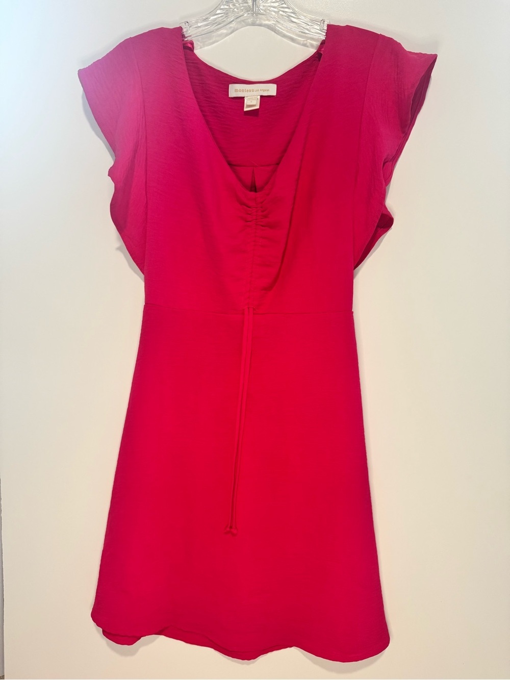 Monteau Los Angeles Fuchsia Flutter Sleeve Ruched Mini Dress Small